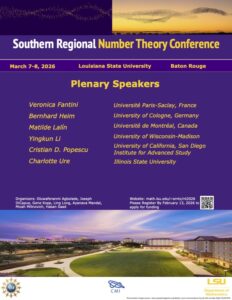 Southern Regional Number Theory Conference poster