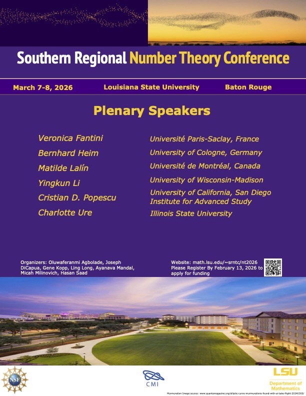 Southern Regional Number Theory Conference poster